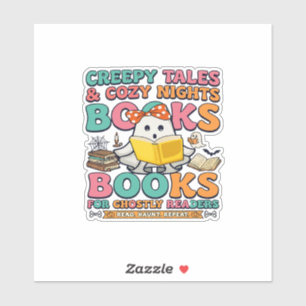 Books Creepy Tales Ghost Reading Spider Web Bats Sticker