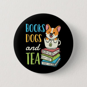 Books Dogs and Tea Button