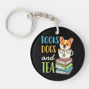 Books Dogs and Tea Keychain
