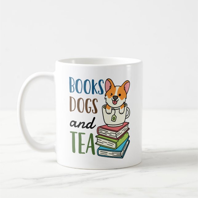 Books Dogs and Tea Weekend Reading Coffee Mug (Left)