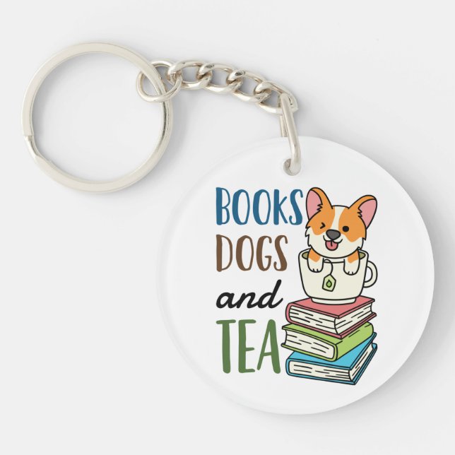 Books Dogs and Tea Weekend Reading Keychain (Front)