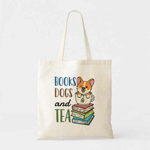 Books Dogs and Tea Weekend Reading Tote Bag