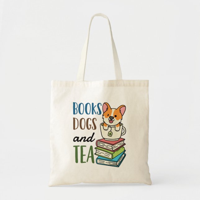 Books Dogs and Tea Weekend Reading Tote Bag (Front)