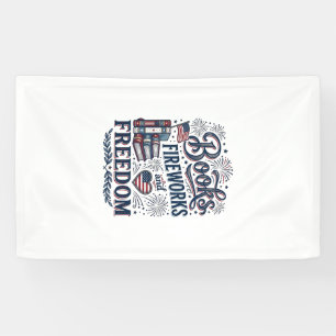 Books Fireworks and Freedom Patriotic Reader Shirt Banner