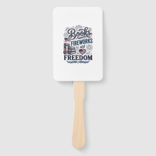 Books Fireworks and Freedom Patriotic Reader Shirt Hand Fan