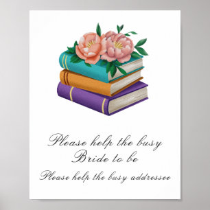 Books floral bridal shower Help the busy Bride Poster