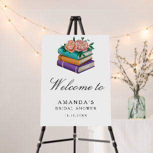 Books Floral Bridal shower welcome sign