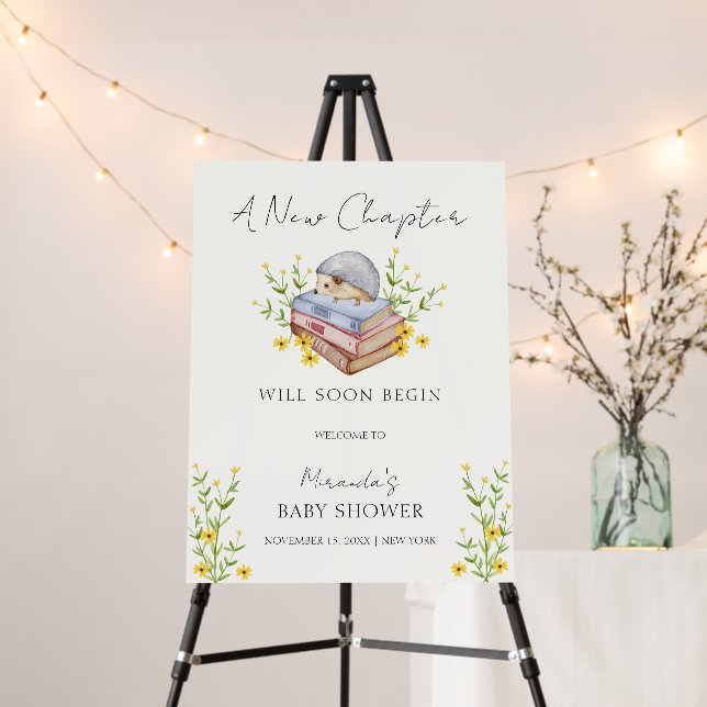 Books Floral Hedgehog Baby Shower Welcome Sign (In Situ (Stand))