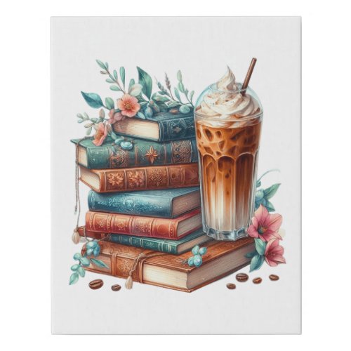 Books Flowers and Iced Coffee Reading Nook Faux Canvas Print