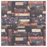 Books &amp; Flowers on Black Fabric