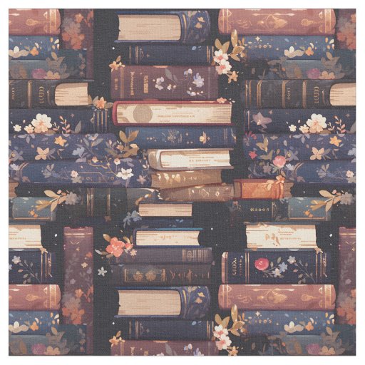 Books & Flowers on Black Fabric