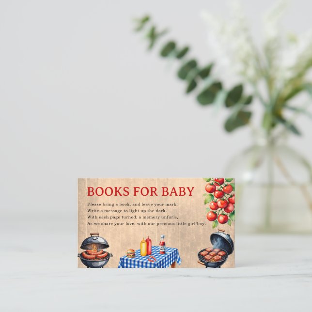 Books for Baby – BBQ Baby-Q Couples Shower Enclosure Card (Standing Front)