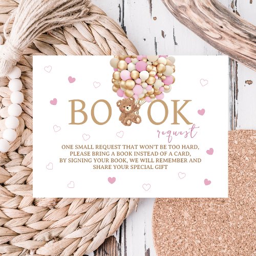 Books For Baby Bear With Pink Balloons Boho Enclosure Card