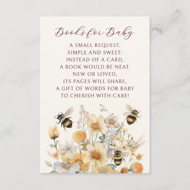 Books For Baby Bee Wildflower Floral Baby Shower Enclosure Card (Front)