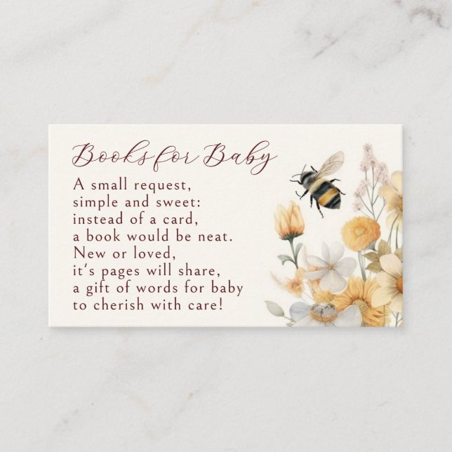 Books For Baby Bee Wildflower Floral Baby Shower Enclosure Card (Front)