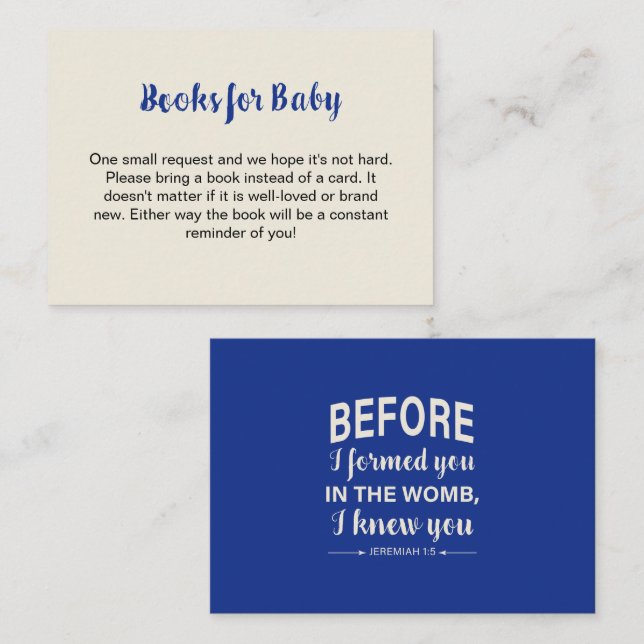 Books for Baby Bible Verse Baby Shower Blue Enclosure Card (Front/Back)