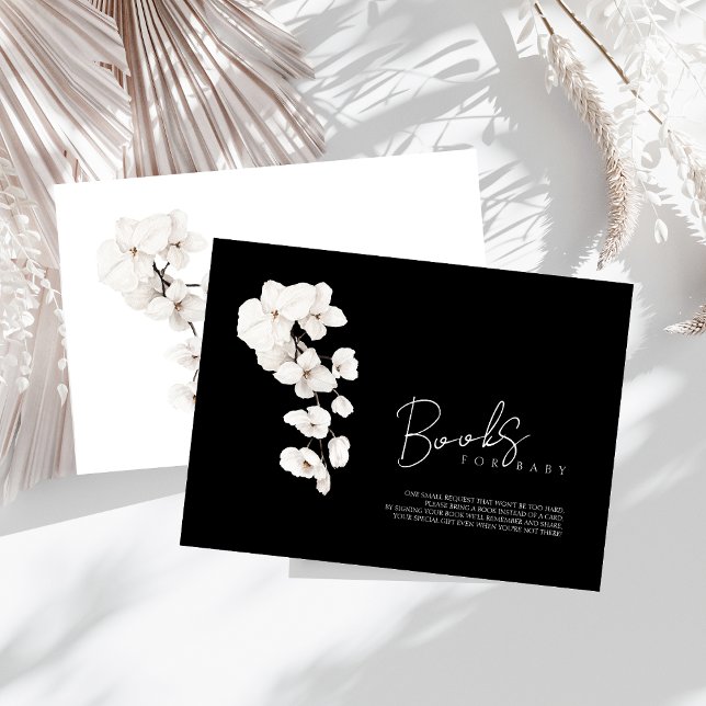 Books for Baby Black White Orchids Baby Shower Enclosure Card (Modern Black and White Orchids Flowers Baby Shower 'Books for Baby' Enclosure Card)