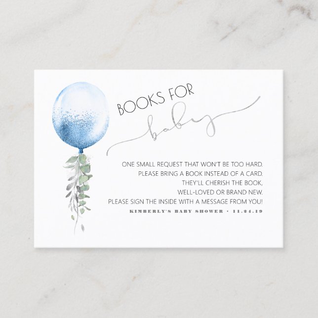 Books for Baby Blue Balloon Request Cards (Front)