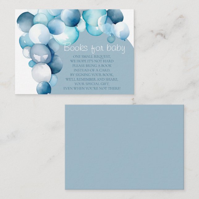 Books for baby blue balloons arch baby shower enclosure card (Front/Back)