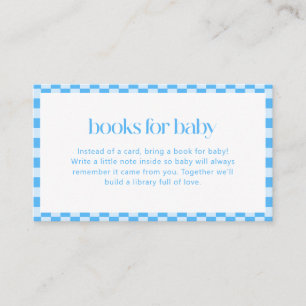 Books for Baby Blue Checkered Retro Boy Shower Enclosure Card