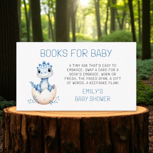 Books for Baby Blue Dinosaur Watercolor Shower Enclosure Card by Pretty Girly Designs