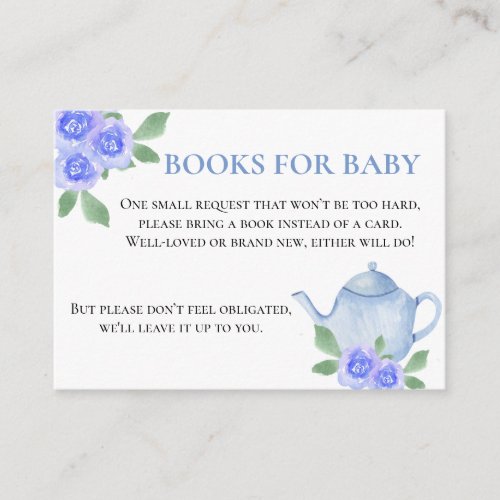 Books for Baby Blue Floral Teapot Baby Shower Enclosure Card