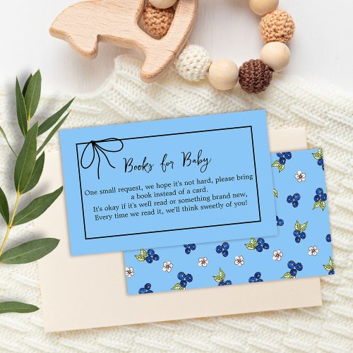 Books for Baby Blueberry Pattern Baby Shower Bow Enclosure Card