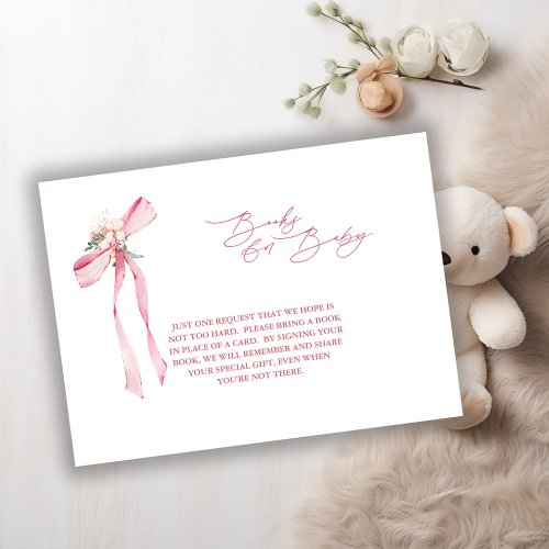 Books For Baby Blush Pink Bow Floral Baby Shower Enclosure Card