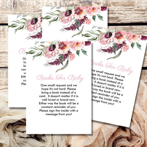 Books For Baby Boho Blush Pink Burgundy Peony Rose Enclosure Card