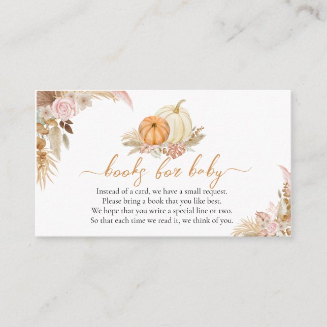 Books For Baby Boho Floral Pumpkin Baby Shower Enclosure Card (Front)