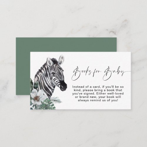 Books For Baby Boho Zebra Watercolor Baby Shower Enclosure Card