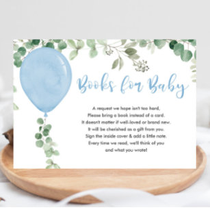 Books for baby boy blue balloons eucalyptus enclosure card