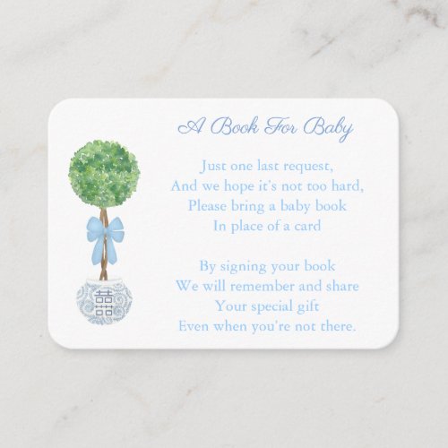 Books For Baby Boy's Library Preppy Boxwood Shower Enclosure Card - Preppy handpainted watercolor boxwood topiary in a ginger jar planter for this baby shower enclosure card design.