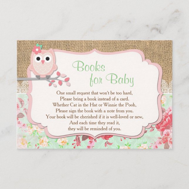 Books for baby, bring a book insert, owl enclosure card (Front)