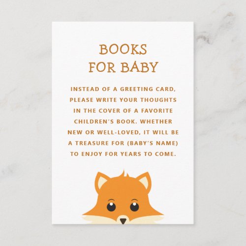 Books for baby Bring a book request Fox animal Enclosure Card