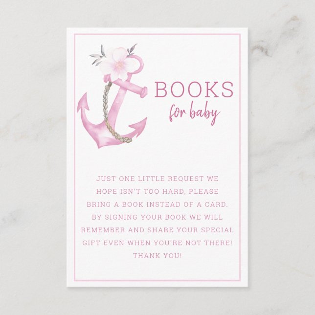 Books for Baby Card | Nautical Pink Anchor Baby Sh (Front)
