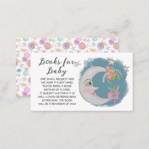 Books For Baby Celestial Moon Stars Flowers Shower Enclosure Card