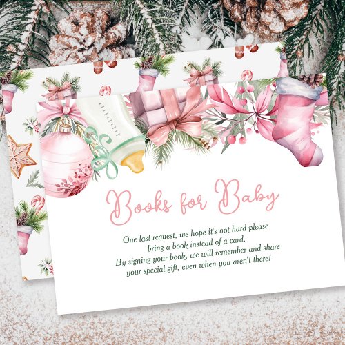 Books for Baby Christmas Santa Pink Baby Shower Enclosure Card