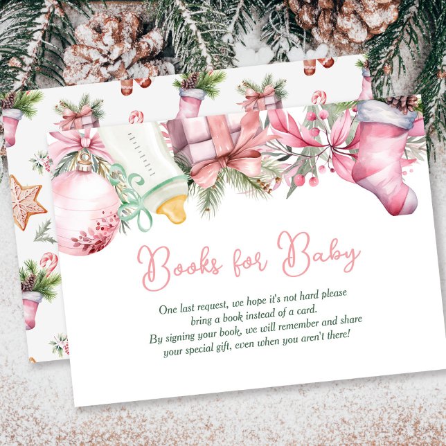 Books for Baby Christmas Santa Pink Baby Shower Enclosure Card (Creator Uploaded)