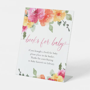 Books for baby colorful bright floral baby shower pedestal sign