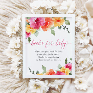Books for baby colorful bright floral baby shower poster