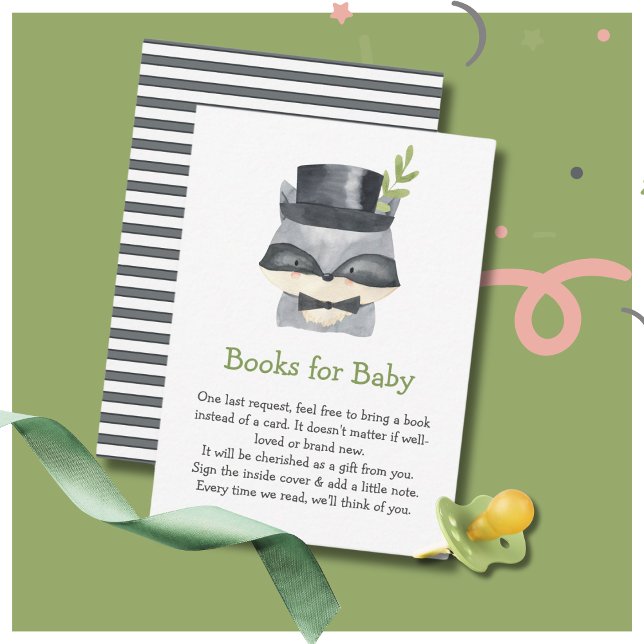 Books For Baby | Cute Baby Raccoon Baby Shower Enclosure Card (Creator Uploaded)