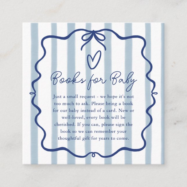 Books for Baby Cute Blue Stripes Baby Shower Enclosure Card (Front)