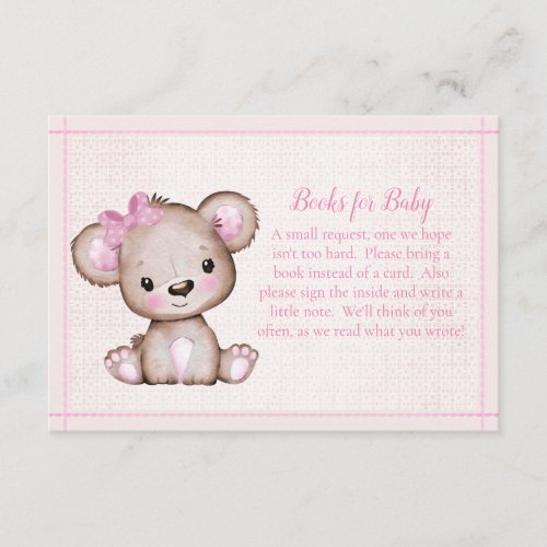 Books For Baby Cute Brown Bear for Girl Shower Enclosure Card