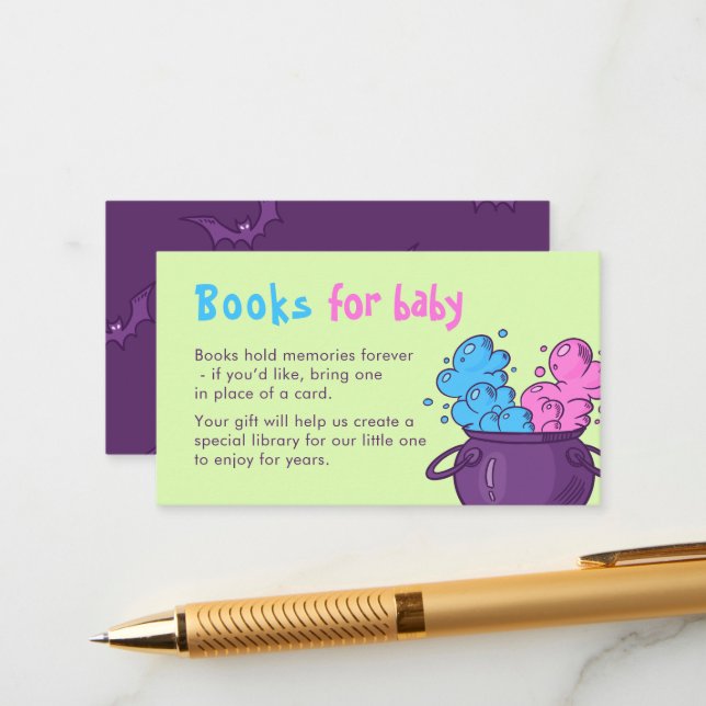 Books for Baby Cute Halloween Gender Reveal  Enclosure Card (Front/Back In Situ)