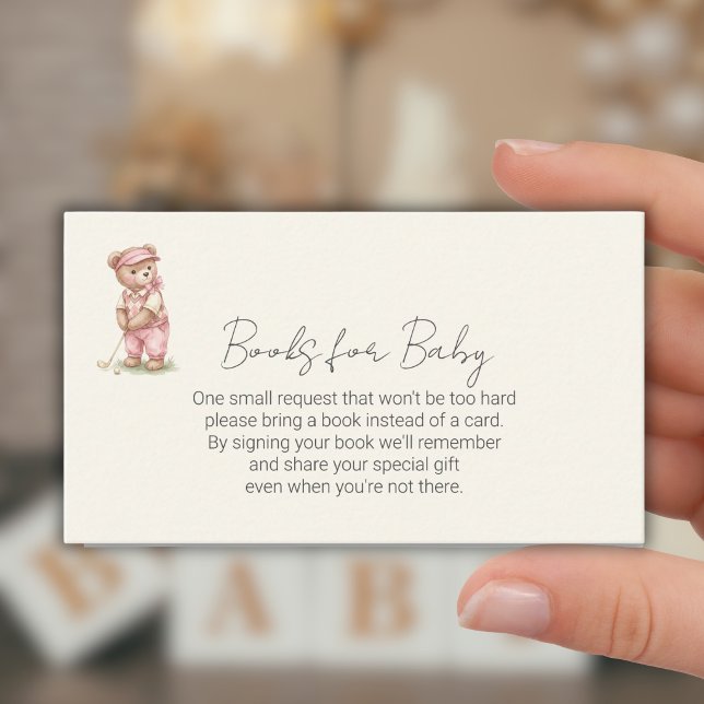  Books for Baby Cute Pink Bear Golfing  Enclosure Card (Creator Uploaded)