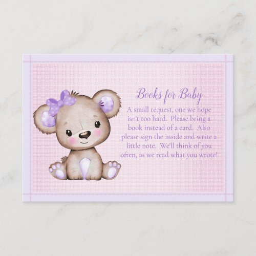 Books For Baby Cute Purple Bear for Girl Shower En Enclosure Card