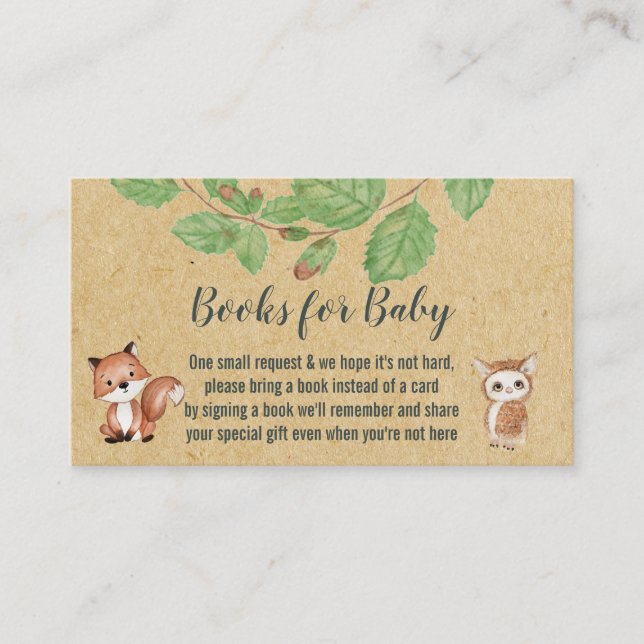 Books For baby/Diaper Raffle Woodland Animals Business Card (Front)