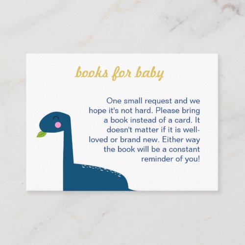 Books for Baby Dinosaur Baby shower Blue Cute Enclosure Card