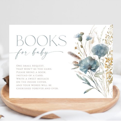 Books for Baby dusty blue boho wildflowers  Enclosure Card